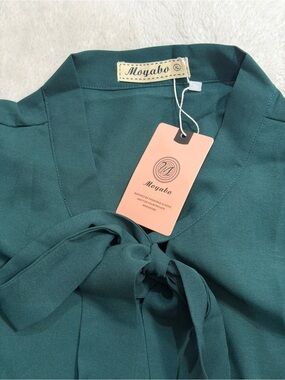 Bow Tie Knot Blouse Mock Neck long Sleeve Workwear Business Dressy Casual Top